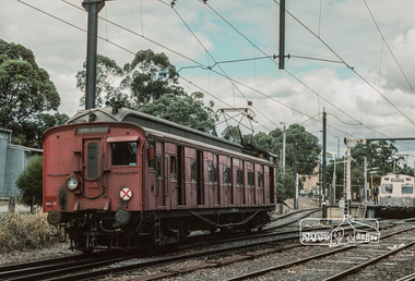 Photograph, Fred Mitchell, Tait and Hitachi trains, Eltham Railway Station, 1983