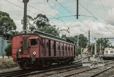 Photograph, Fred Mitchell, Tait and Hitachi trains, Eltham Railway Station, 1983, 1983