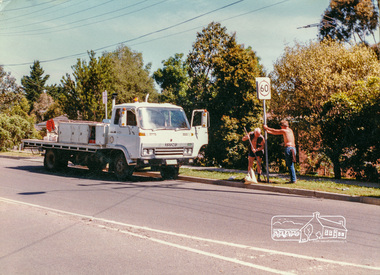 Photograph, Traffic Sign Maintenance, c. Oct 1987, 1987