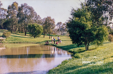 Photograph, Looking southeast across the duck pond in Eltham Town Park (Alistair Knox Park), c. Oct 1987, 1987