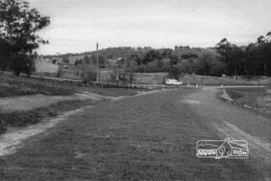 Photograph, Looking southwest from Eltham Shire Offices towards Shillinglaw Cottage, Henry Street and the tip site, c.July 1967, 1967