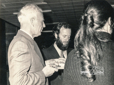 Photograph, L-R: Cr. J.O. White (Shire President), Mr A.J. Roberts (Deputy Shire Secretary) and Mrs Roberts