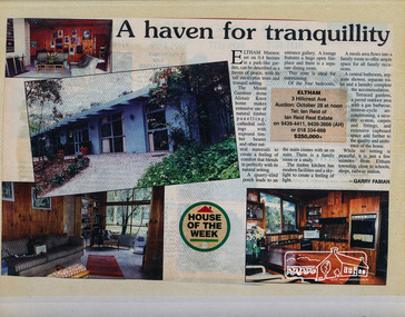 Newsclipping, A haven for tranquillity, 3 Hillcrest Avenue, Eltham