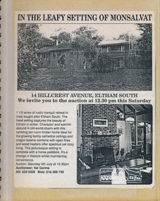 Newsclipping, 14 Hillcrest Avenue, Eltham South, 1991, 1991