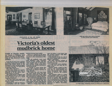 Newsclipping, Victoria's oldest mudbrick home