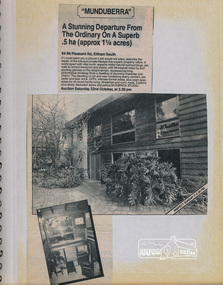Newsclipping, Munduberra, 64 Mount Pleasant Road, Eltham South, 1988 and 1990