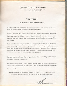Leaflet, Kurrara, 3 Homestead Road, Eltham South, 1991, 1991
