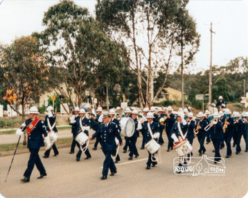 Photograph, Victorian Police Marching Band, Eltham Festival Parade, 16 October 1982, 16/10/1982