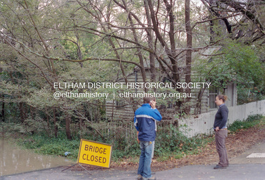 Negative - Photograph, Diamond Creek floodwaters near Jarrold Cottage opposite Dalton Street, Eltham, February 2005
