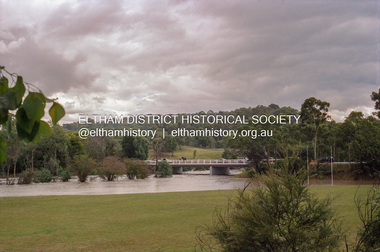 Negative - Photograph, Diamond Creek floodwaters near the Bridge Street Bridge, Eltham, Jan-Feb 2005, February 2005