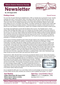 Newsletter, Eltham District Historical Society, Newsletter, No. 241 August 2018