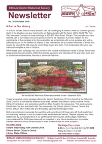 Newsletter, Eltham District Historical Society, Newsletter, No. 242 October 2018