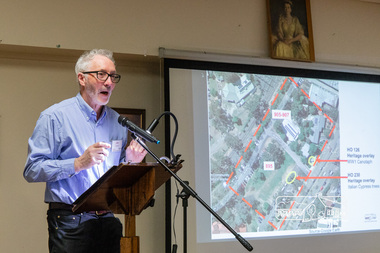 Photograph, Peter Pidgeon, Jim Connor, President, Eltham District Historical Society; Eltham Community Town Hall Meeting, Eltham Senior Citizen's Centre, 13 October 2018, 13 Oct 2018