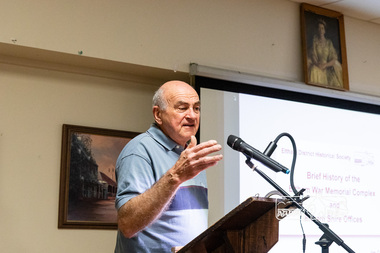 Photograph, Peter Pidgeon, Gordon Pearce, former member of the Eltham War Memorial Trust and former committee member and President of Eltham Pre-school; Eltham Community Town Hall Meeting, Eltham Senior Citizen's Centre, 13 October 2018, 13 Oct 2018