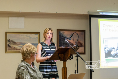 Photograph, Peter Pidgeon, Lisa McCann, President of Committee of Management of Eltham Pre-school and President of the Advisory Committee; Eltham Community Town Hall Meeting, Eltham Senior Citizen's Centre, 13 October 2018, 13 Oct 2018