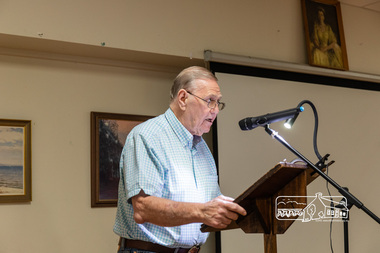Photograph, Peter Pidgeon, Bill McKenna, former President of Montmorency-Eltham RSL; Eltham Community Town Hall Meeting, Eltham Senior Citizen's Centre, 13 October 2018, 13 Oct 2018