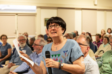 Photograph, Peter Pidgeon, Gloria of the Southern Cross Church which uses the senior Citizen's Centre every Sunday; Eltham Community Town Hall Meeting, Eltham Senior Citizen's Centre, 13 October 2018, 13 Oct 2018