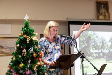 Photograph, Peter Pidgeon, Sharon Bonga, local Eltham resident and member of  Save Community Reserves and the Eltham Community Action Group; Eltham Community Town Hall Meeting, Eltham Senior Citizen's Centre, 9 December 2018, 9 Dec 2018