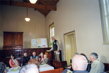 Photograph, Harry Gilham addresses members celebrating the 40th Anniversary of Eltham District Historical Society at Eltham Courthouse, 730 Main Road, Eltham, 14 July 2007, 14 Jul 2007