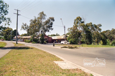 Photograph, Research Shops looking southeast from intersection of Main Road and Research Warrandyte Road, c.1992, 1992c