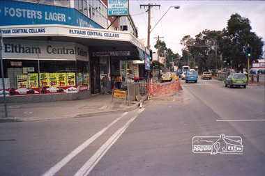 Photograph, Footpath upgrade outside Midway Arcade, Main Road shops near Pryor Street, Eltham, c.1986, 1986c
