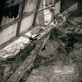 Photograph, Subsidence to carport as a result of water damage, possibly near Mountainview Road, Briar Hill, c.1965, 1965c
