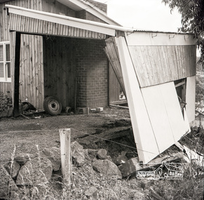 Photograph, Subsidence to carport as a result of water damage, possibly near Mountainview Road, Briar Hill, c.1965, 1965c