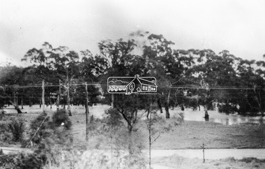 Photograph, Grace Mitchell, Diamond Creek in  flood, Bremners Flat, Main Road, Eltham, c.1958