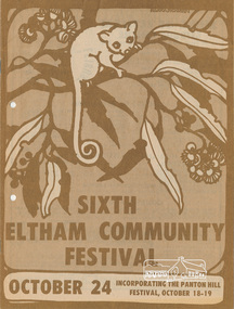 Program, Program of Events, Sixth Eltham Community Festival, October 24, 1980 incorporating the Panton Hill Festival, October 18-19, 1980
