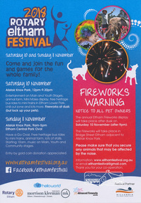 Flyer, 2018 Rotary Eltham Festival, 2018