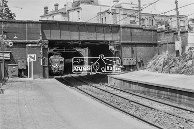 Photograph, George Coop, A Princes Bridge city bound Harris (Blue) train departing West Richmond Railway Station, c.1962, 1962