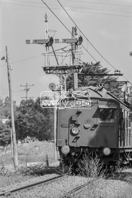 Photograph, George Coop, Hurstbridge bound Single Motor Carriage Tait (Red Rattler) train passing through the level crossing at Diamond Street, Eltham, March 1980, 1980