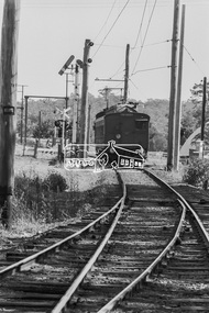 Photograph, George Coop, Single Motor Carriage 471M Tait train departing Diamond Creek Railway Station bound for Eltham, March 1980, 1980