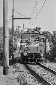 Photograph, George Coop, Hurstbridge bound single carriage Tait (Red Rattler) train near Diamond Street level crossing having just departed Eltham, March 1980, 1980
