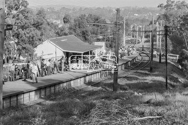 Photograph, George Coop, Morning passengers await a Princes Bridge Melbourne bound train at Montmorency Railway Station, March 1980, 1980