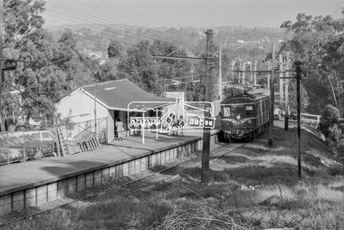 Photograph, George Coop, A Princes Bridge bound Harris (blue) train departs Montmorency Railway Station, March 1980, 1980