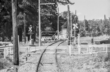 Photograph, George Coop, Level crossing at the Main Hurstbridge Road on the approach to Diamond Creek Railway Station, 6 December 1980, 1980
