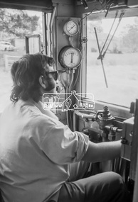 Photograph, George Coop, Interior of the driver's cabin of a Tait (Red Rattler) train, 6 December 1980, 1980