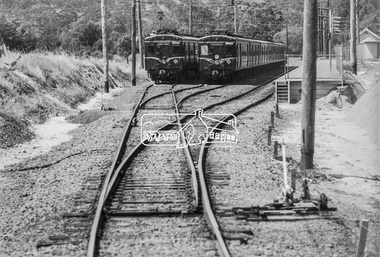 Photograph, George Coop, Two Harris (Blue) trains at the siding at Hurstbridge Railway Station, 6 December 1980, 1980