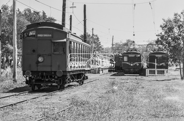 Photograph, George Coop, A single carriage Tait (Red Rattler) train pulls out from Hurstbridge Railway Station, 6 December 1980, 1980