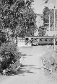 Photograph, George Coop, Single Motor Carriage 471M Tait (Red Rattler) train crossing Allendale Road, heading to Eltham station, 6 December 1980, 1980