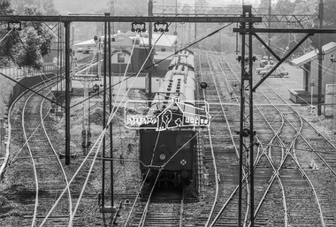 Photograph, George Coop, A Tait (Red Rattler) train bound for Princes Bridge at Heidelberg Railway Station, c.1980, 1980