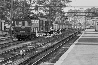 Photograph, George Coop, E1106, an E-class electric locomotive at Eltham Railway Station, c.1981, 1981