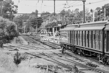 Photograph, George Coop, A (Red Rattler) Tait train arrives at Eltham Railway Station, 7-8 February 1981, 1981