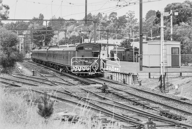 Photograph, George Coop, A (Red Rattler) Tait train for Princes Bridge and a Single Motor Carriage Tait train at Eltham Railway Station, 7-8 February 1981, 1981