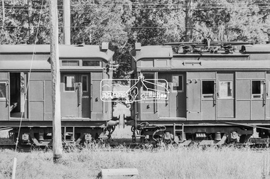 Photograph, George Coop, A Tait (Red Rattler) train in the storage yard at Hurstbridge Railway Station, 7-8 February 1981, 1981
