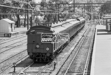 Photograph, George Coop, A Tait (Red Rattler) train in a siding at Eltham Railway Station, 7-8 February 1981, 1981