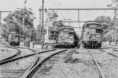 Photograph, George Coop, Tait (Red Rattler) trains at Eltham Railway Station, 7-8 February 1981, 1981