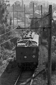 Photograph, George Coop, A single Tait (Red Rattler) train from Hurstbridge approaches Eltham Railway Station, c.October 1982, 1982