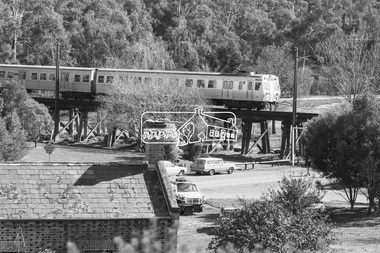 Photograph, George Coop, Hitachi train crossing Eltham Railway Trestle Bridge, c.October 1982, 1982